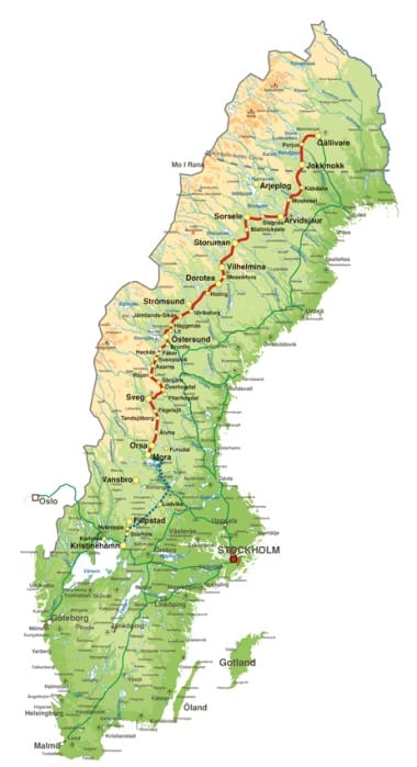 Mapa del Inlandsbanan